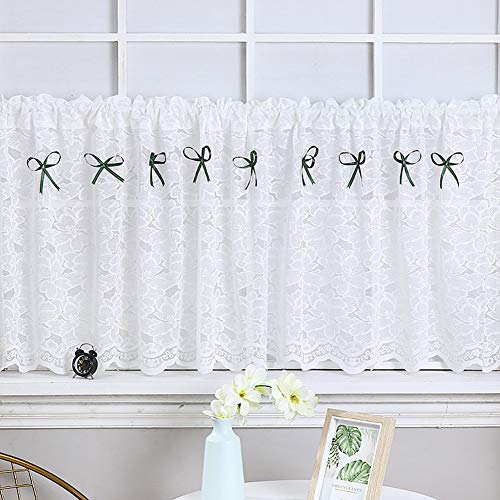 Panel de cortina pequeño de encaje blanco con diseño semitransparente elegante 2