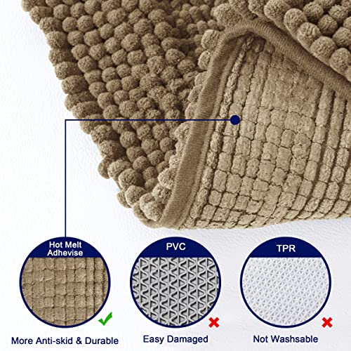 Subrtex Bathroom Rugs Chenille Bath Rug Soft Non Slip Striped Plush Bath Mat Rugs For Bathroom Water Absorbent Shower Mat Quick Dry Machine Washable(Sand,16"X24") #TOP5