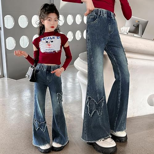 Girls Flare Jeans Kids Y2K Streetwear Trendy Butterfly Graphic Vintage Bell Bottom Denim Pants Elastic Waist Trousers4