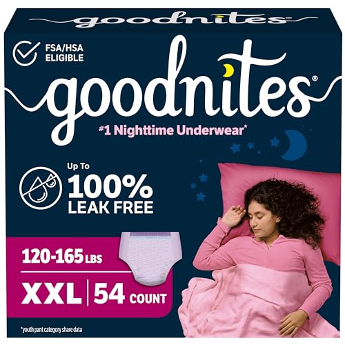 Goodnites Girls Nighttime Underwear Size XXL (120-165 lbs) 54 Ct Packaging May Vary