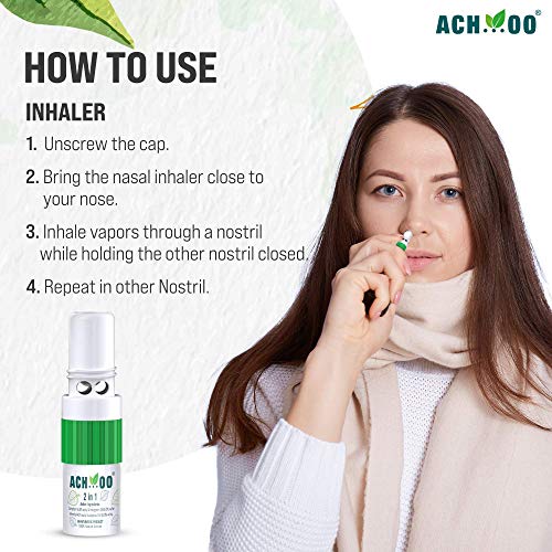 Image of ACHOO 2 In 1 Inhaler and Roll On Relief From Cold, Cough, Blocked Nose, Headache and Breathing difficulty | Cold & Nasal Congestion With 100% Natural Active Ingredients (Pack of 2)