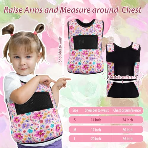 Image of Janmercy Weighted Vest for Kids Ages 2 to 9 Adjustable Neoprene Compression Vest Removable Weights Breathable Comfort Toddler(Flowers,Small,Pink)