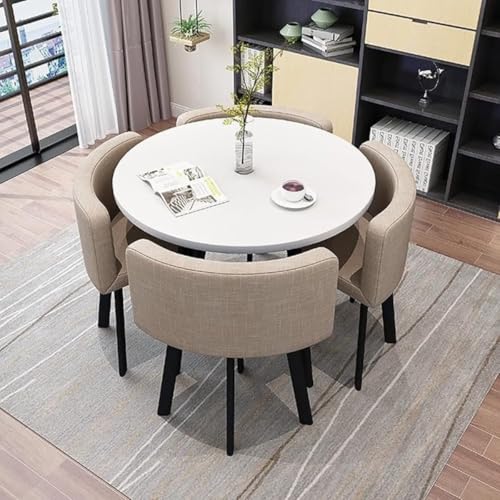 Image of Round Faux Marble Reception Table and Chairs Set, Dining Table Set for 4, Space Saving Reception Desk for Home and Apartment, Office, Conference Room, Lounge