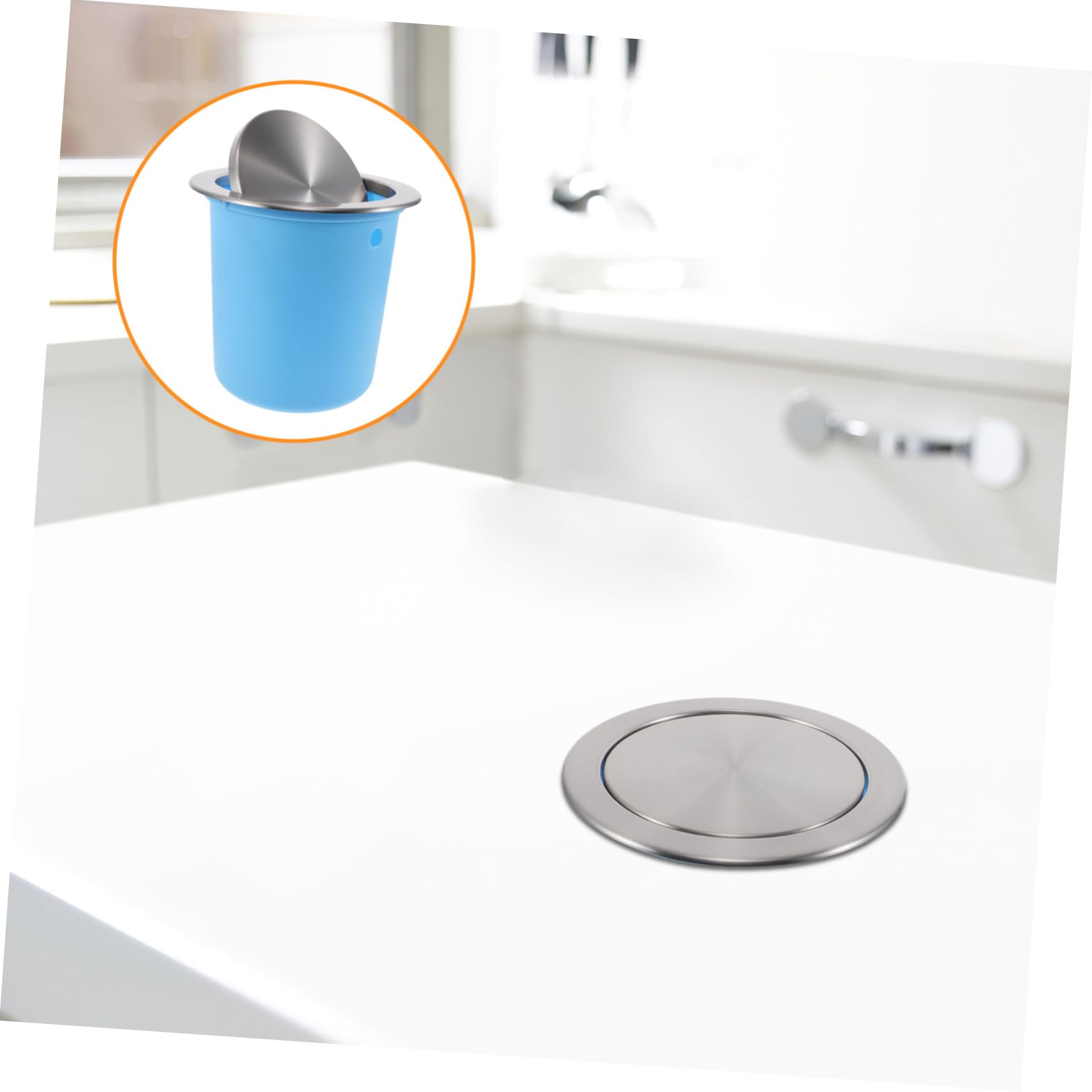 Cabilock Papelera Empotrada para Encimera con Tapa Silenciosa Cubo de Basura Inoxidable y Plástico Espacio Ahorro para Cocina Baño y Restaurante