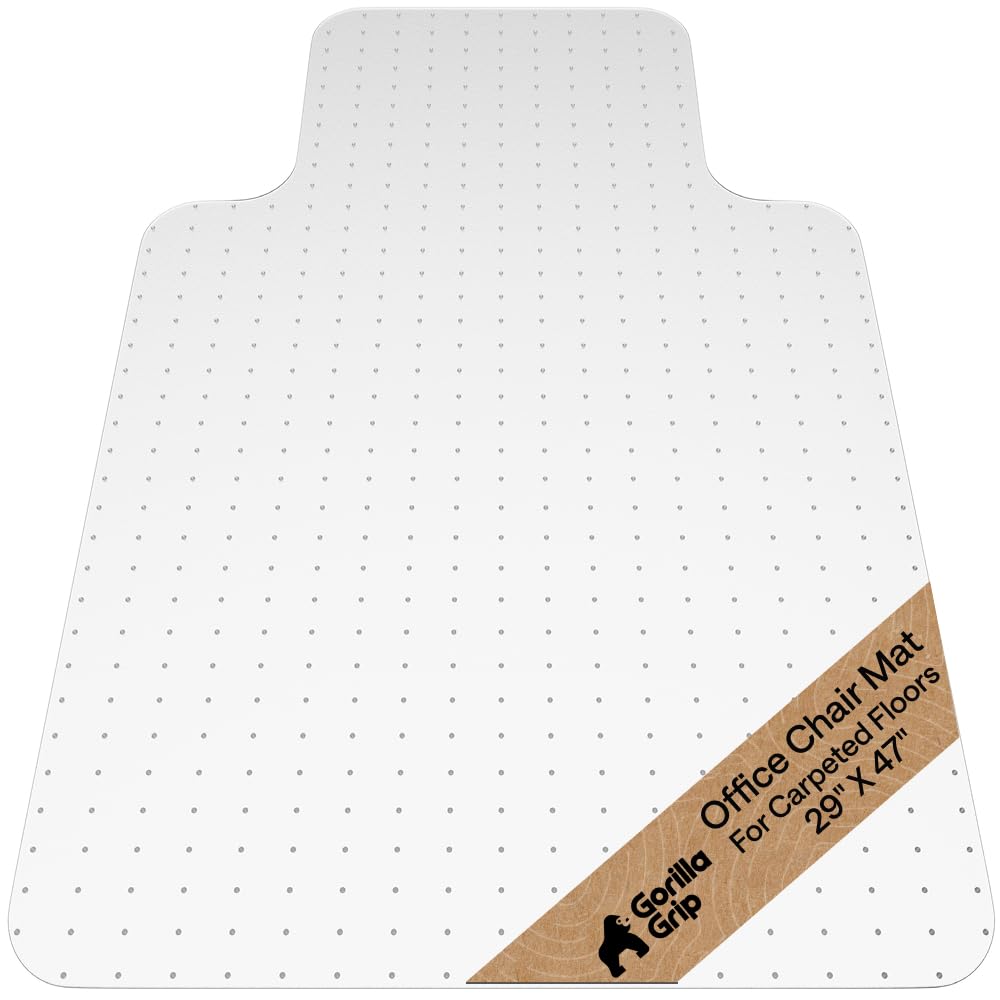 Slip Resistant Clear Office Chair Mat for Carpet Floors, Smooth Rolling Glide Under Desk, Heavy Duty Plastic Computer Mats and Carpeted Floor Protector, Work and Gaming Chairs, 29x47 Lip