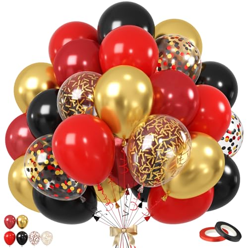 Image of Red Black Gold Balloons, 60PCS Dark Red Black Party Balloons, 12 Inch Metallic Gold Confetti Latex Balloon Helium for Graduation New Year Casino Theme Movies Night Festival Birthday Party Decorations