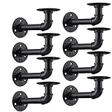 Industrial DIY Pipe Shelf Brackets,Vintage Black Iron Wall Mount Pipe Shelving Bracket, Rustic Home...
