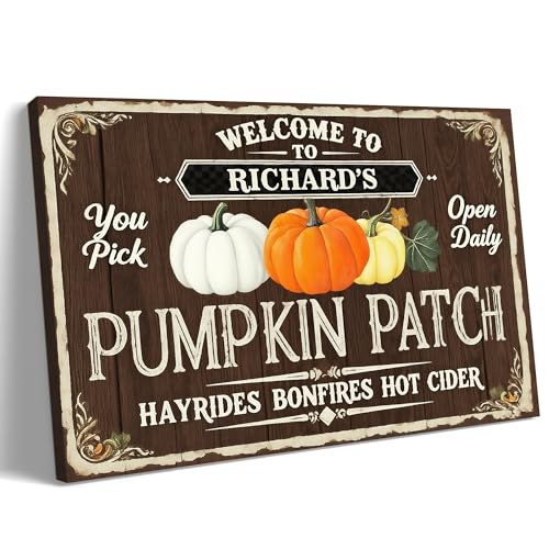 KISTIKAT Fall Thanksgiving Pumpkin Patch Canvas Wall Art, Personalized Custom