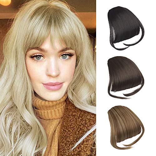 Sofeiyan Clip in Bangs Hair Extensions Fringe Bangs Bleach Blonde Clip on Bangs Synthetic Hair Natural Flat Bangs Hairpiece with Temple One Piece for Women Girls