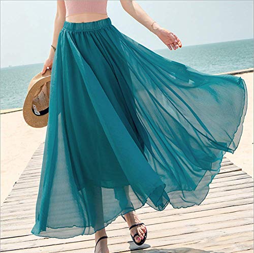 Teemall Women's Ankle Chiffon Long Skirt A-line Retro Skirts Pleated Beach Maxi Skirt2