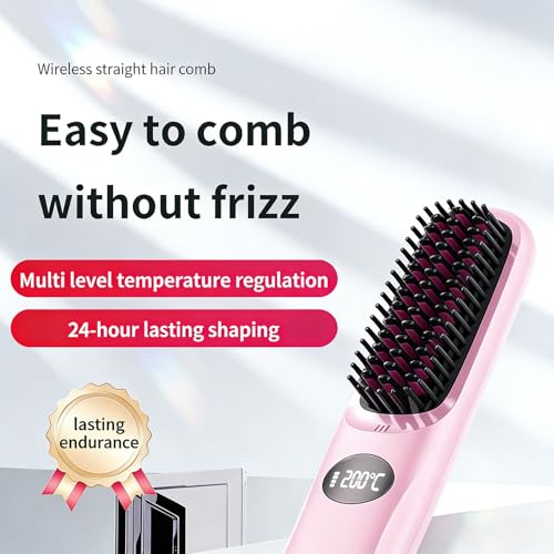 Image of Go Brush Pro Cordless Hair Straightening Brush Mini Travel Straightener | 30s Fast Heat with 3 Temperature Settings, Type-C Rechargeable 4000mAh Thermal Brush for Women