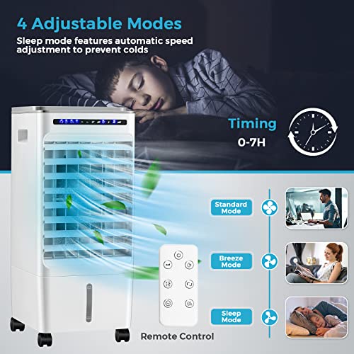 COSTWAY Evaporative Air Cooler, Bladeless Air Cooling Fan with Remote Control & 3 Wind Speeds, 4 Ice Boxes, 7H Timer, Portable Air Cooler for Room, Bedroom, Home, Office image 8