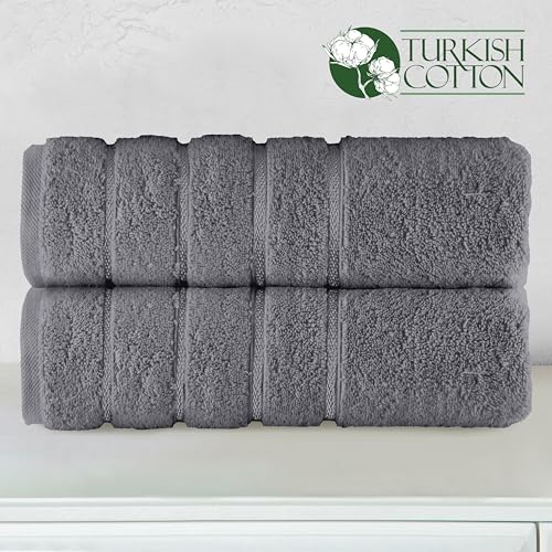 Image of Elegant Comfort 100% Turkish Cotton 4 Lines Viscose Stripe Luxury 2 Pack Bath Towel Set 27 x 54 Inch - Super Soft and Highly Absorbent Premium Hotel Spa Quality Towels for Bathroom Use, Gray