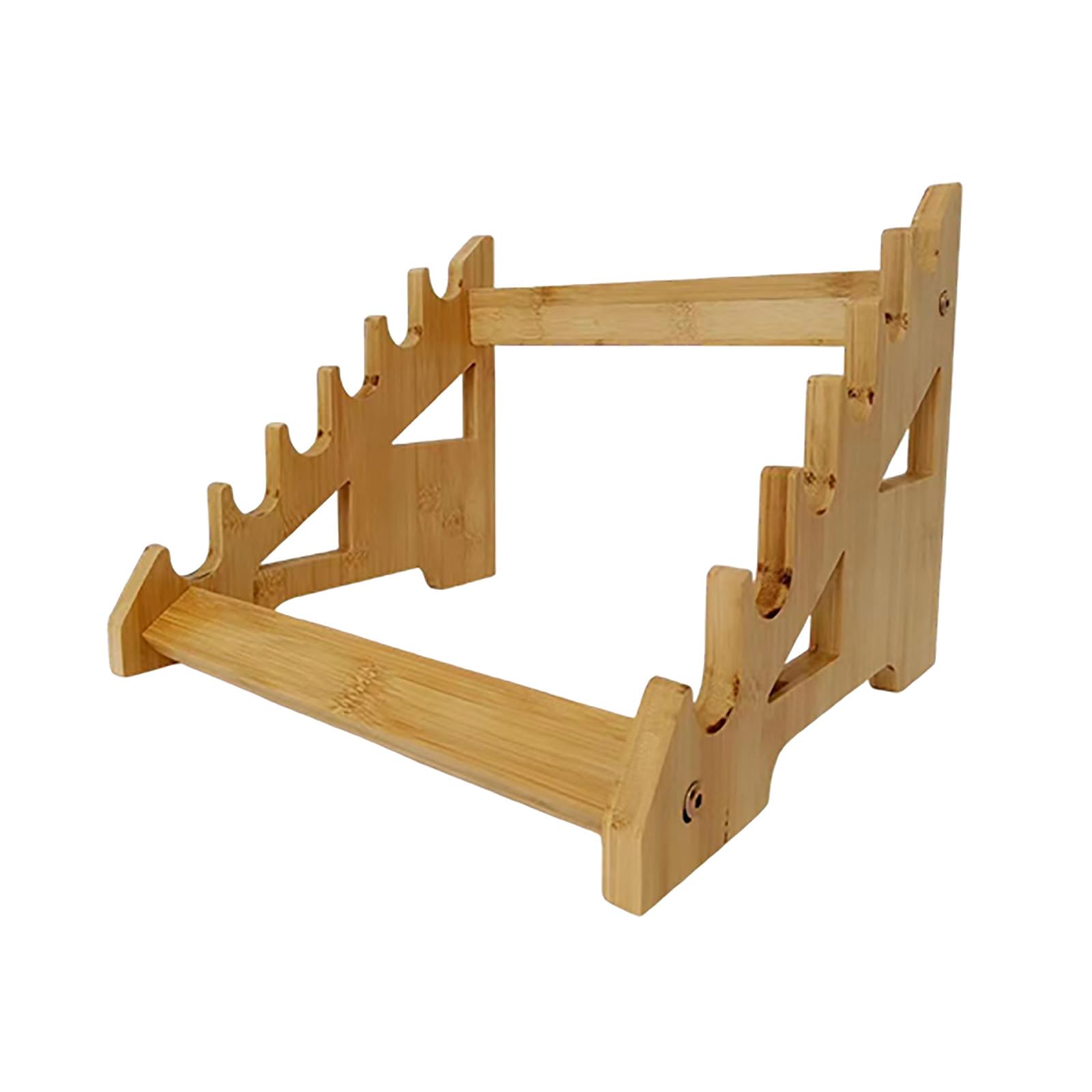 Hjhuua Wood Color Trapezoid Multilayer Display Stand,Natural Bamboo Sword Holder Weapon Stands,Bamboo Flute Display Rack,Katana Sword Display Holder,Floor Stand (5/6/7Tier)