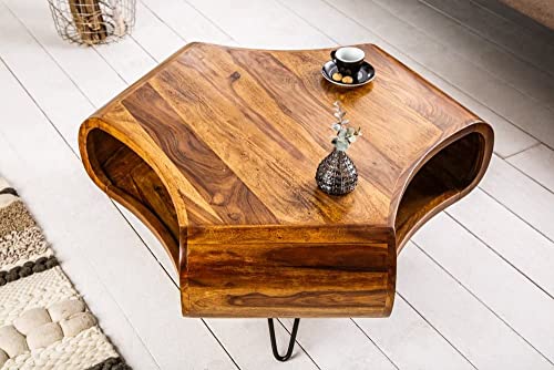 Image of Douceur Furnitures Solid Sheesham Wood Coffee Table with 3 Side Storage Shelves for Living Room | Wooden Centre Table for Home, Office, Hotel & Cafe | Natural Finish | DIY (Do It Yourself)