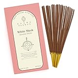 White Musk Incense Sticks, Organic Hand Dipped 100 Sticks with Natural Herbs & Aromatic Ingredients, Burn Time 45 to 60 Minutes, Incense for Positivity, Yoga, Meditation, Relaxation, Spiritual Gift