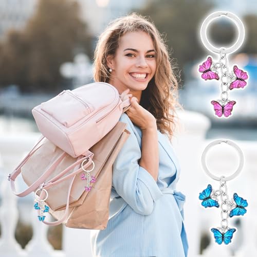 Image of 2Pcs Butterfly Keyrings For Women, Cute Keychain Girly Butterfly Keyring For Girls, Metal Key Ring Small Gift for Key Bag Purse Accessories(Pink Blue)
