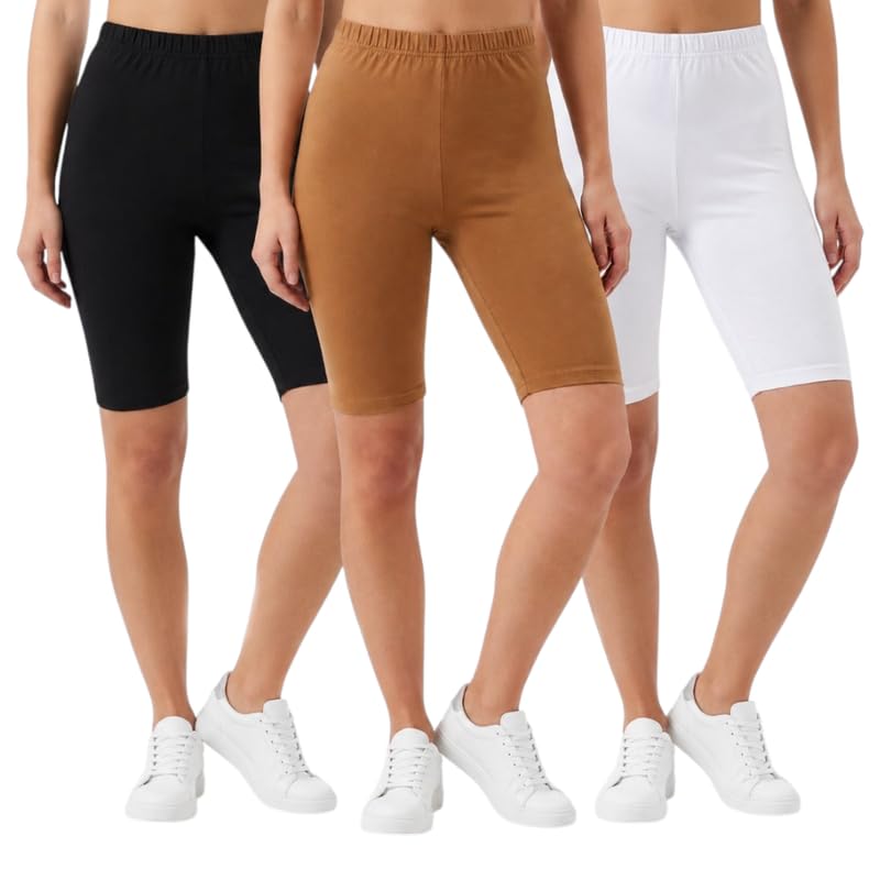 Women’s Cotton Lycra Cycling Shorts | 95% Cotton 5% Spandex | Stretchable Knee Length Tights for Gym, Yoga & Sports-picture-18