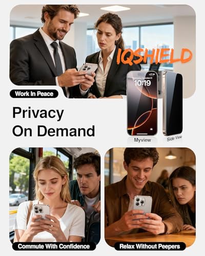 Image of IQShield My-View Privacy Screen Protector Tempered Glass Guard for iPhone 16 Pro Max, 9H Hardness, 2-Way Anti-Spy, Case Friendly [1 Pack]