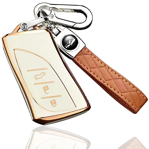 yoshinari レクサス 用 LEXUS 用 LX NX LC UX ES LS RZ 専用 高級 キーケース キーカバー 本革 キーホルダー 全面カバー 汚れ 滑り 傷 防止 アクセサリー (ホワイト、セット)