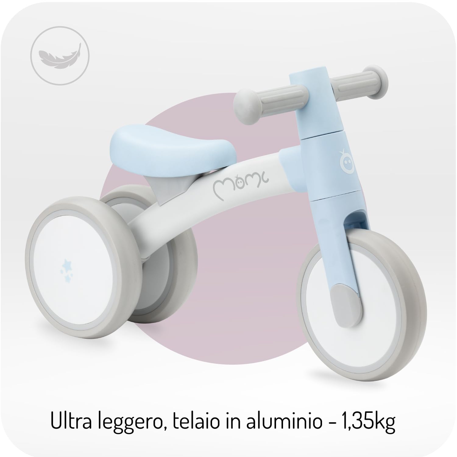 Triciclo senza pedali per bambini MoMi TEDI per bambine e bambini (peso massimo 25 kg), mini bicicletta senza pedali con ruote in plastica resistenti alla foratura, telaio in metallo leggero - 1,2 kg