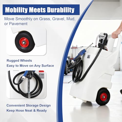 Image of FMCNMech 32 Gallon Portable DEF Transfer Tank with 12V 10GPM Electric Pump, Dual-Wheel Design, Auto Shut-off Stainless Steel Nozzle, LLDPE Diesel Exhaust Fluid Caddy for Trucks, Farm Tractors & Fleets