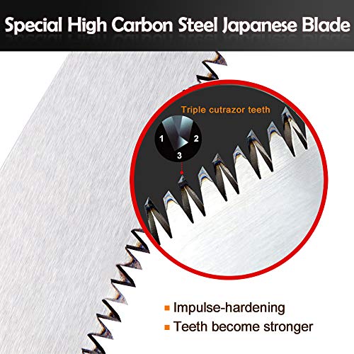 Pruning Saw with Sheath for Trimming Trees Branches Wood Bone PVC Plants Shrubs, Large Sharp 15.2" Hand Saw with Scabbard, Japanese Blade, Smoother Clean Cut, Safety Lock, Non Slip Handle(Red) - Thumbnail 6