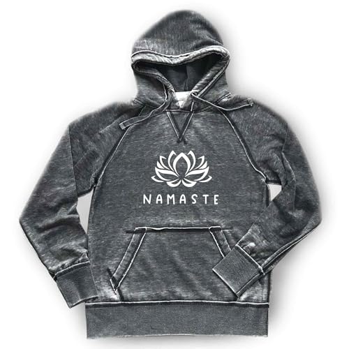 Namaste Hoodie Yoga Sweatshirt Yogi Meditation Lotus Flower Fitness Health Burnout Soft Quality Comfortable Lightweight, Dark Grey (L, White-Matte)