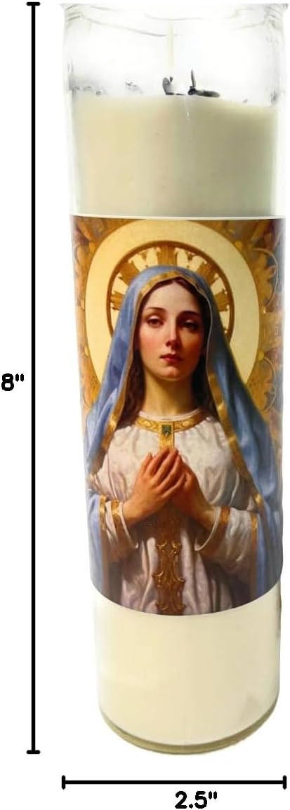Virgin Mary Protection Candle – Strong Spiritual Shield & Cleansing – 8" Tall, Long Burning Time
