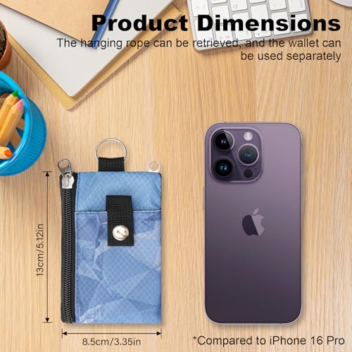 Image of Minimalist RFID Wallet with Lanyard, Multi-functional ID Case with 2 Zipper Pockets and Key Chain for Men and Women, Tactical Badge Pouch Cards Holder, Coin Purse for Travel Sports - Two-Tone