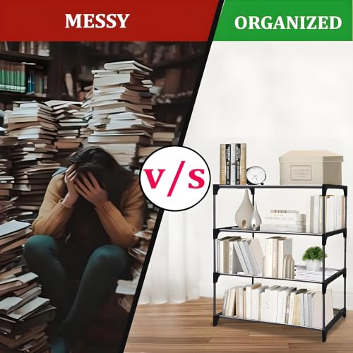 Image of FLOVR Bookshelf for Home and Office Multipurpose Storage Rack Open Book Stand Organizer for Books Magazines Documents Plants and Decorative Items, 4 Layer Book Self