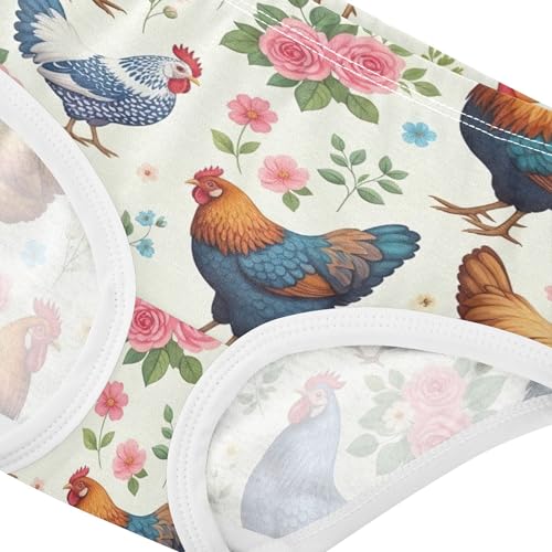 Colorful Chickens Pastel Pink Floral Panties Little Girl Toddler Underwear Floral Cotton Bright Kids Briefs Undies 2t4