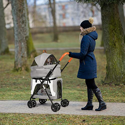 LUCKYERMORE Double Pet Stroller for 2 Dogs Cats Folding Portable Carrier Cage Detachable 3 in 1 Pet Stroller Dual Entry - Image 3
