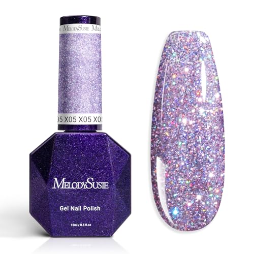MelodySusie Galaliver Purple Glitter Gel Nail Polish, 15ML Shimmer Purple Sparkle Gel Polish Soak Off UV LED Cured Long Lasting Gift for Women DIY Nail Design Nail Art Manicure X05