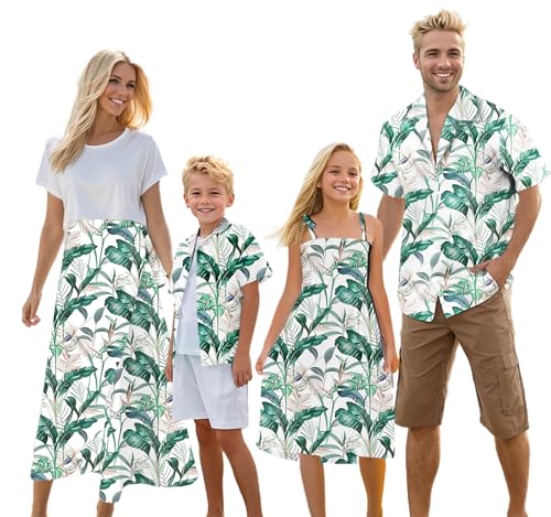 Image of Cromoncent Matching Hawaiian Outfits for Family, Dad and Son Matching Luau Beach Tropical Shirts Mommy Daughter Tropical Sets