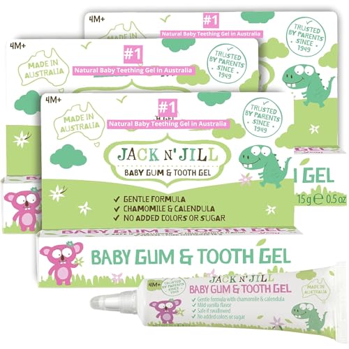 Image of Jack N' Jill Baby Gum & Tooth Gel for Teething, Drug-Free with Naturally Derived Chamomile & Calendula, No Added Sugars, Suitable for 4 Months & Up - 0.5 oz (15g), 3 Pack
