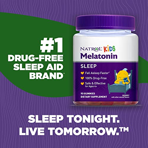 image for Natrol Kids Melatonin Sleep Aid Gummy, Fall Asleep Faster, 100% Drug-F