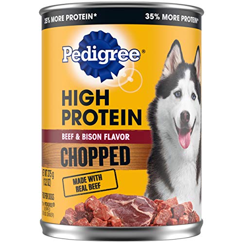 PEDIGREE High Protein Adult Canned Soft Wet Dog Food, Chopped Beef & Bison Flavor, (12) 13.2 oz. Cans