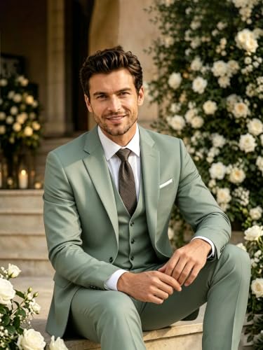 Image of Wangyue Mens Suit 3 Piece Slim Fit Suits for Men Formal Business Wedding Groom Prom Tuxedo Dinner Party