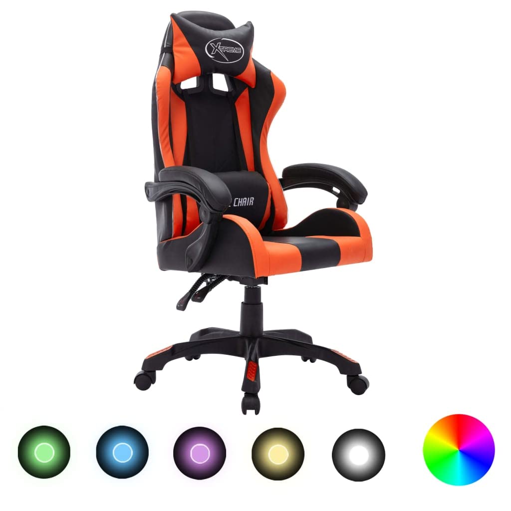 Chaise de jeu pivotante avec accoudoirs fauteuil gamer LED RVB bureau réglable