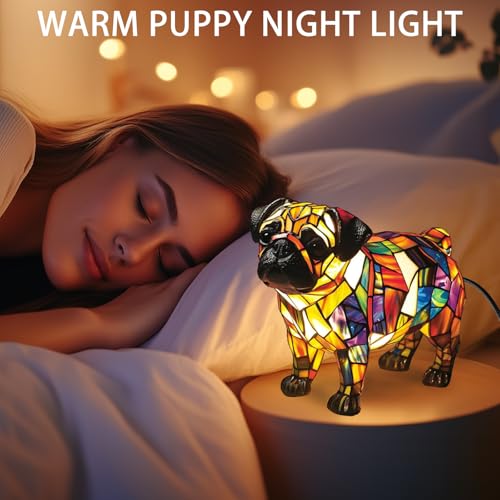 LUKIUP Nachtlicht aus der Hunde-Serie, Shar-Pei Nachtlicht - Energiesparende Premium Harzlampe mit Buntglas-Effekt Schalterkabel Retro Dekolampe für Schlafzimmer Geschenk für Hundeliebhaber(A)