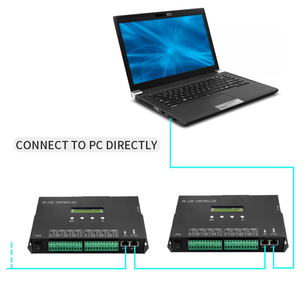 Controlador de Píxeles LED WiFi Artnet una SPI Compatible para Software Sincronización LAN Tarjeta SD Consola DMX512 (H807SA) Enchufe Europeo