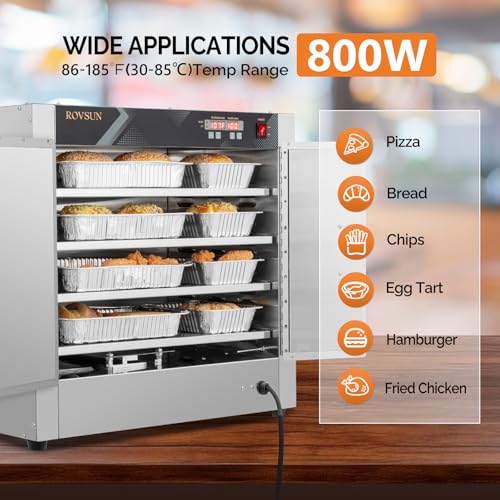 ROVSUN Hot Box Food Warmer Pizza Warmer w/Water Tray Removable Shelves, Hot Holding Cabinet Pretzel Warmer Commercial Electric Food Warmer Countertop for Restaurant Catering Buffet, 4-Tier, 800W