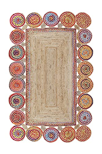 Casavani Cape Cod Collection - Alfombra Rectangular De 3 X 5 Pies, Diseño Festoneado, Color Beige Y Multicolor, Alfombra Chindi De Algodón Y Yute Ideal Para Zonas De Alto Tráfico En Comedor Y Casavani Cape Cod Collection - Alfombra Rectangular De 3 X 5 Pies, Diseño Festoneado, Color Beige Y Multicolor, Alfombra Chindi De Algodón Y Yute Ideal Para Zonas De Alto Tráfico En Comedor Y