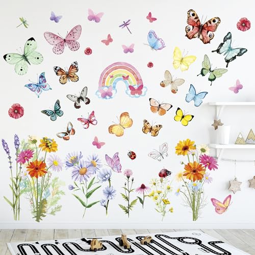 Sticker mural fleurs chrysanthèmes adhésif mat grand format