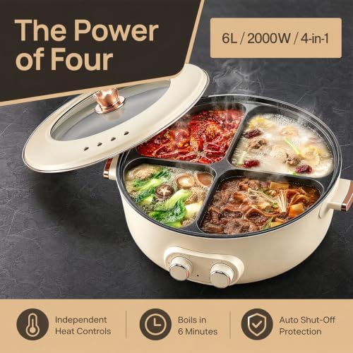 Electric Pot 4 Compartment, 2026 New Four-Compartment Multi-Functional Electric Cooker, Large Capacity Integrated Hot Pots Electric Caldron ，2pc — view 4