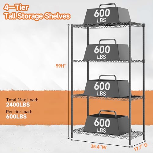 Image of M MZG 2400LBS 35.5 inch W Standing Shelf Units Wire Rust-Proof Outdoor Storage Shelving 4-Tier Utility Shelving Unit for Garden Home,Kitchen,Office Dark Grey 17.7 inch D x 35.5 inch W x 59.4 inch H