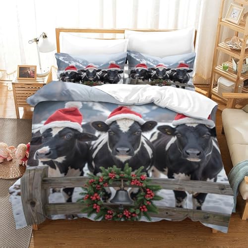 Parure de lit vache de Noël résistante et facile à laver pour enfant