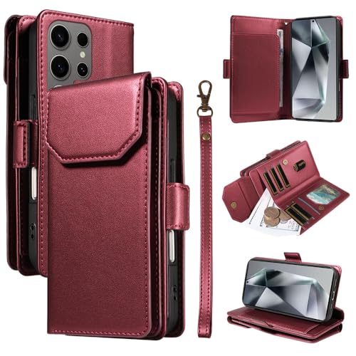 Étui portefeuille cuir rouge compatible Samsung Galaxy S21 FE à clapet