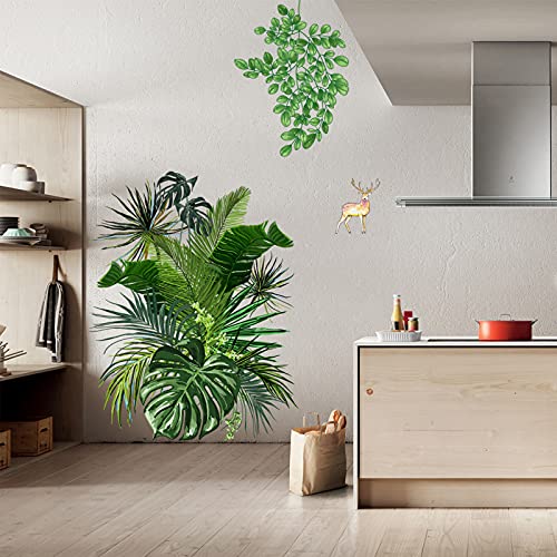 Big Green Leaf Wall Stickers Tropical Plant Leaves Window Decals Wall Murals Wall Art Decorative Sticker For Kids Home Living Room Bedroom Nursery Playroom Jungle Party Decor Decorations Supplies #TOP5